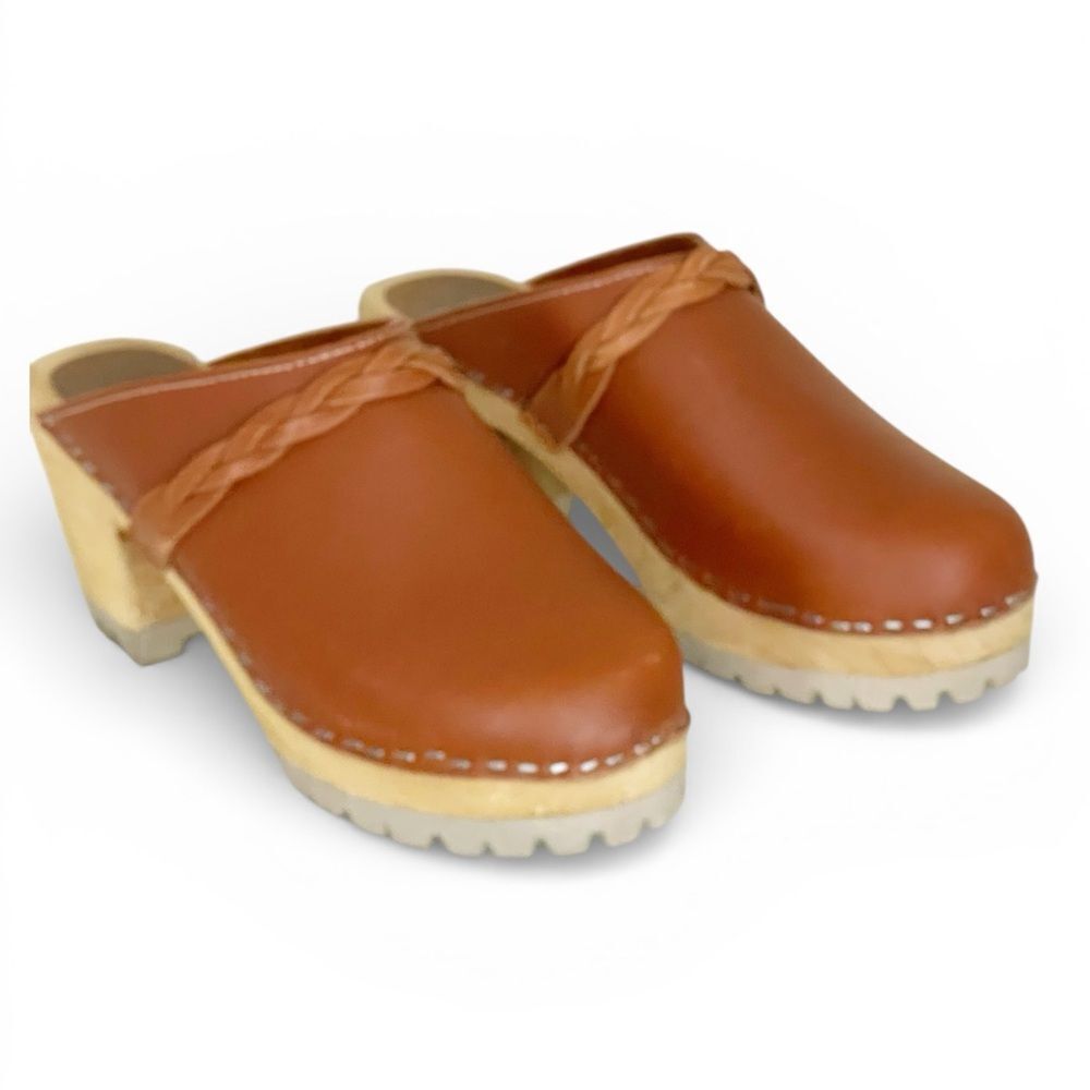 MIA Elsa Brown leather Clogs Braided with wood heel 39 - Picture 4 of 13